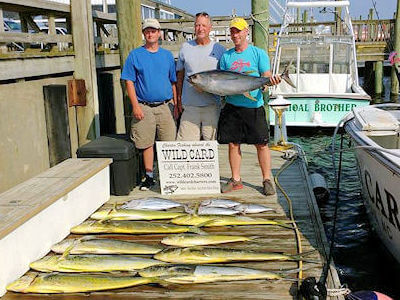 Oregon Inlet charter group with nice catch of mahi.